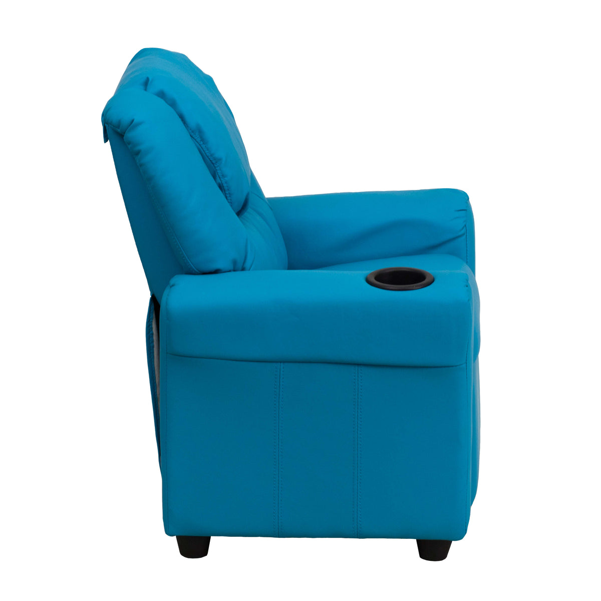 Turquoise Vinyl |#| Contemporary Turquoise Vinyl Kids Recliner with Cup Holder and Headrest