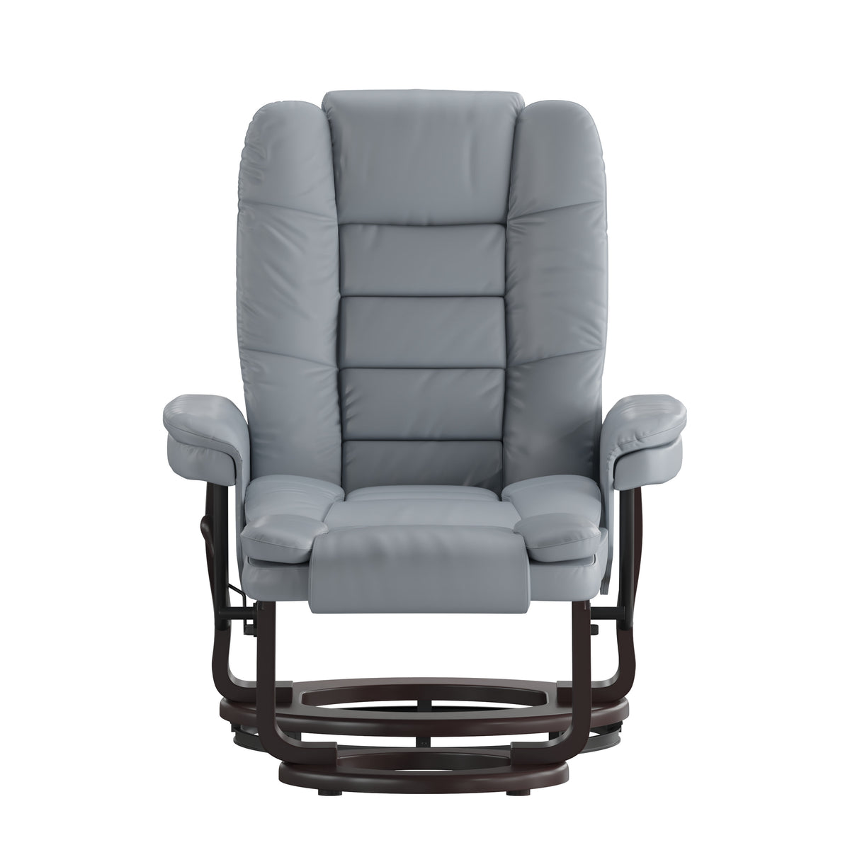 Gray |#| Gray LeatherSoft Multi-Position Recliner &Ottoman w/Swivel Mahogany Wood Base
