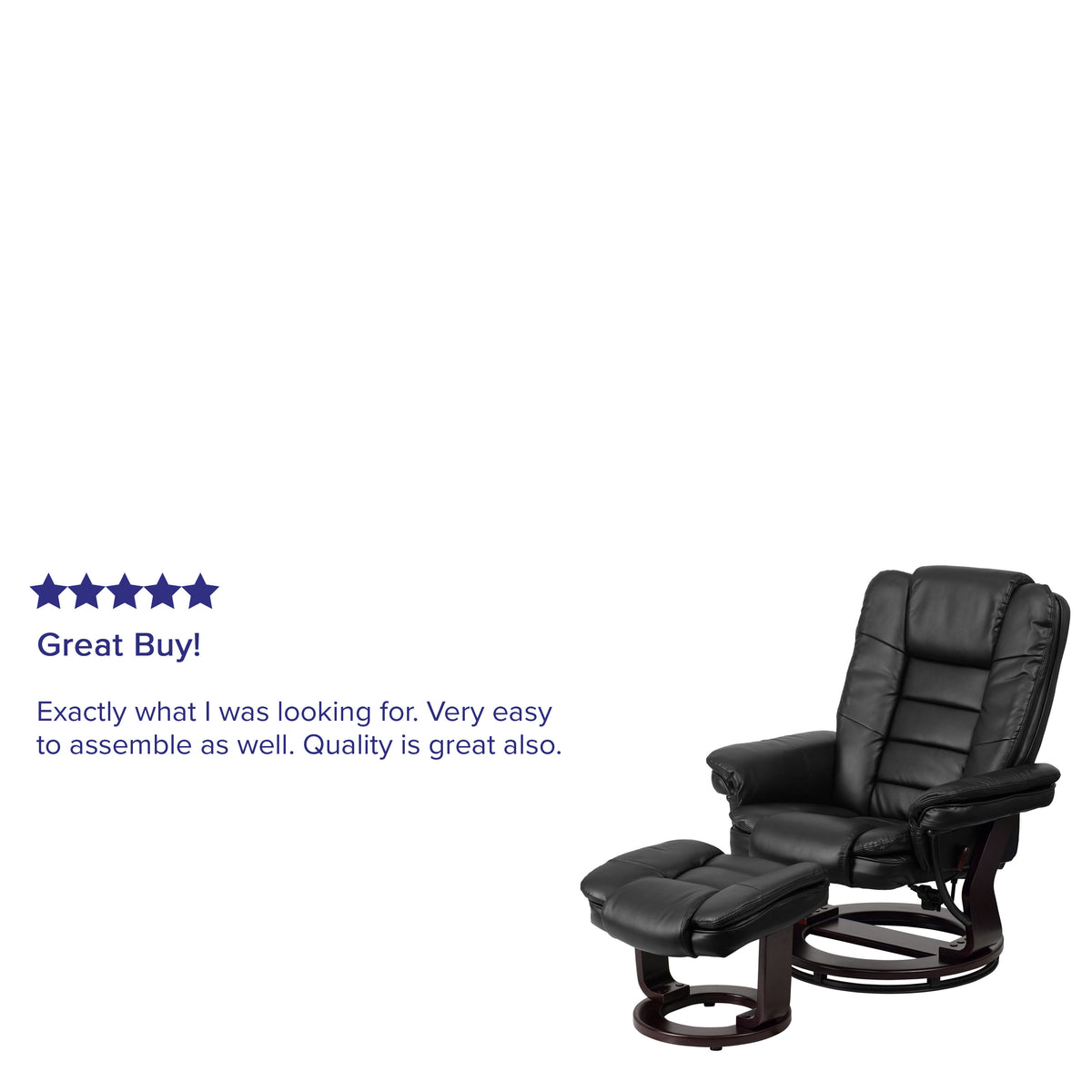 Black |#| Black LeatherSoft Multi-Position Recliner &Ottoman w/Swivel Mahogany Wood Base