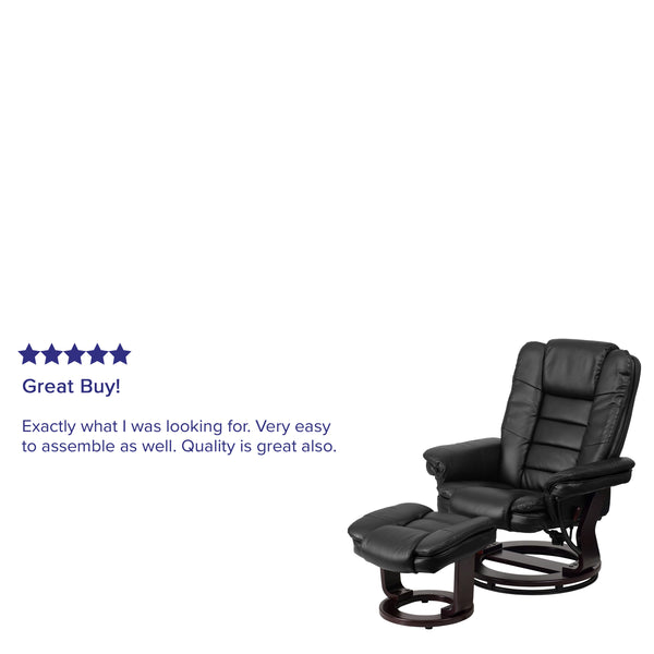Black |#| Black LeatherSoft Multi-Position Recliner &Ottoman w/Swivel Mahogany Wood Base