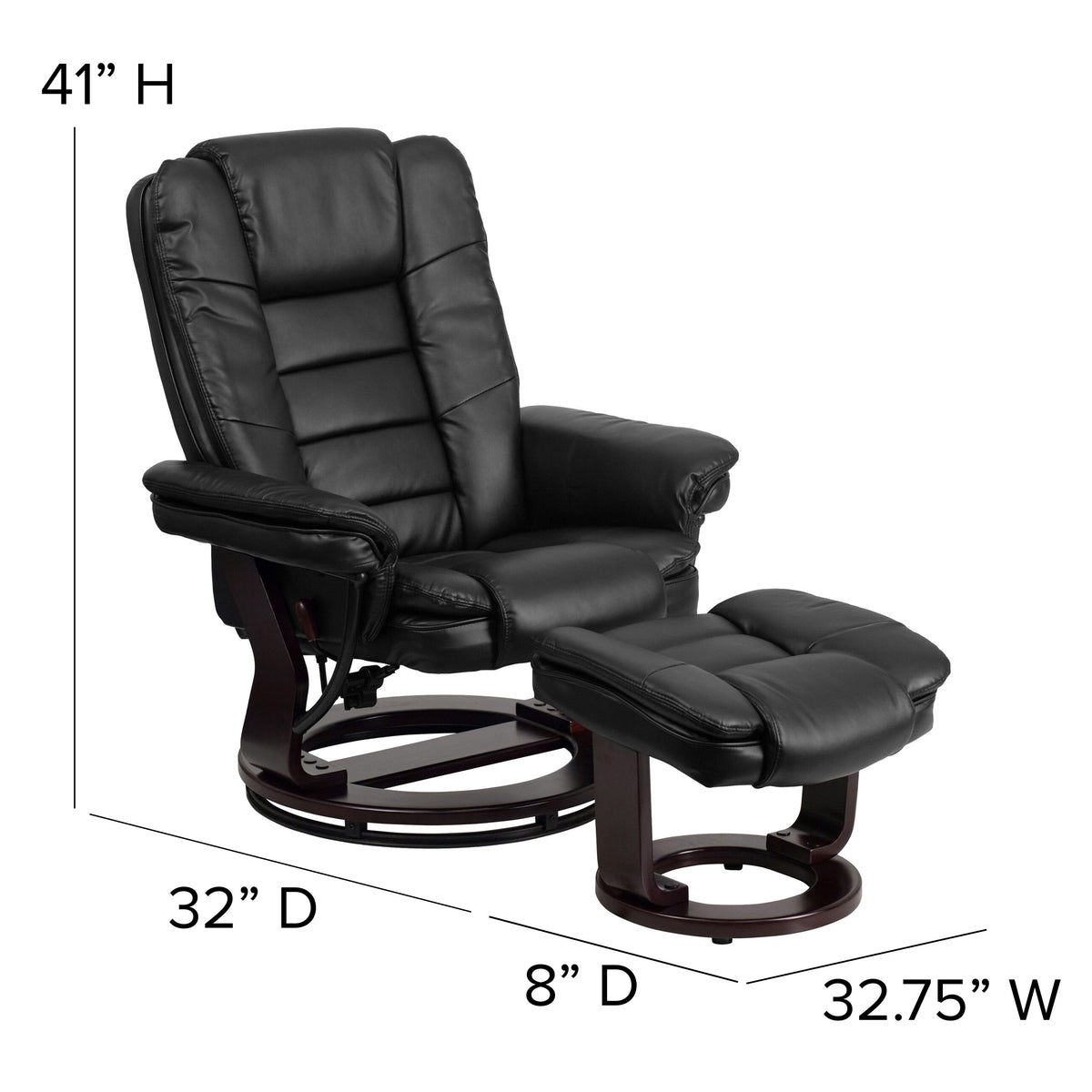 Black |#| Black LeatherSoft Multi-Position Recliner &Ottoman w/Swivel Mahogany Wood Base