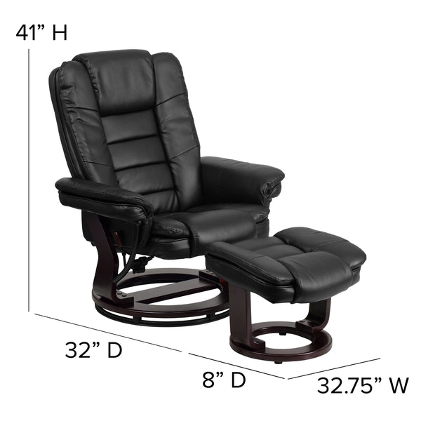 Black |#| Black LeatherSoft Multi-Position Recliner &Ottoman w/Swivel Mahogany Wood Base