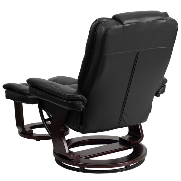 Black |#| Black LeatherSoft Multi-Position Recliner &Ottoman w/Swivel Mahogany Wood Base