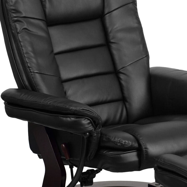 Black |#| Black LeatherSoft Multi-Position Recliner &Ottoman w/Swivel Mahogany Wood Base