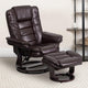 Brown |#| Brown LeatherSoft Multi-Position Recliner &Ottoman w/Swivel Mahogany Wood Base