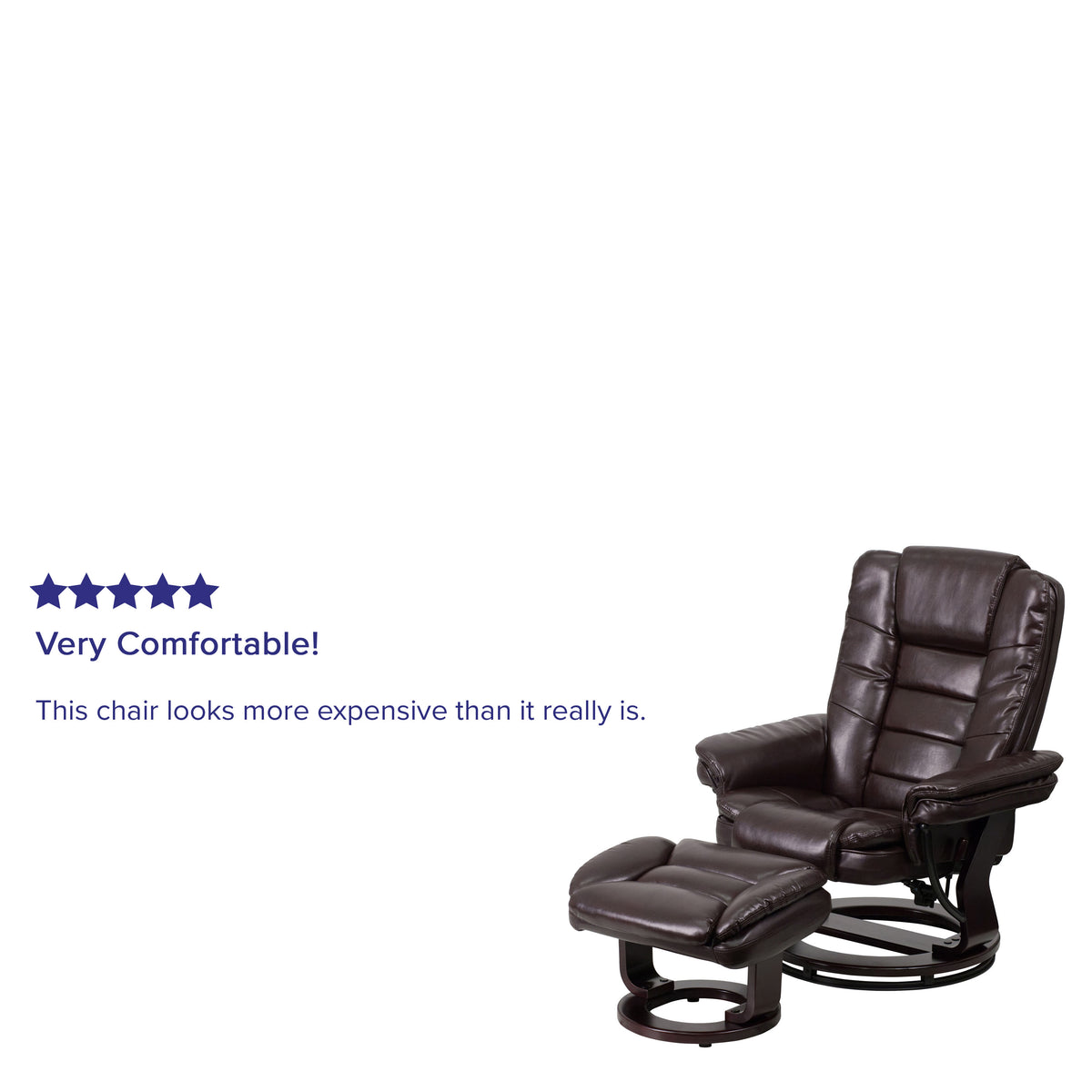 Brown |#| Brown LeatherSoft Multi-Position Recliner &Ottoman w/Swivel Mahogany Wood Base