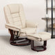 Beige |#| Beige LeatherSoft Multi-Position Recliner &Ottoman w/Swivel Mahogany Wood Base