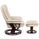 Beige |#| Beige LeatherSoft Multi-Position Recliner &Ottoman w/Swivel Mahogany Wood Base