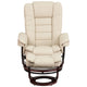 Beige |#| Beige LeatherSoft Multi-Position Recliner &Ottoman w/Swivel Mahogany Wood Base