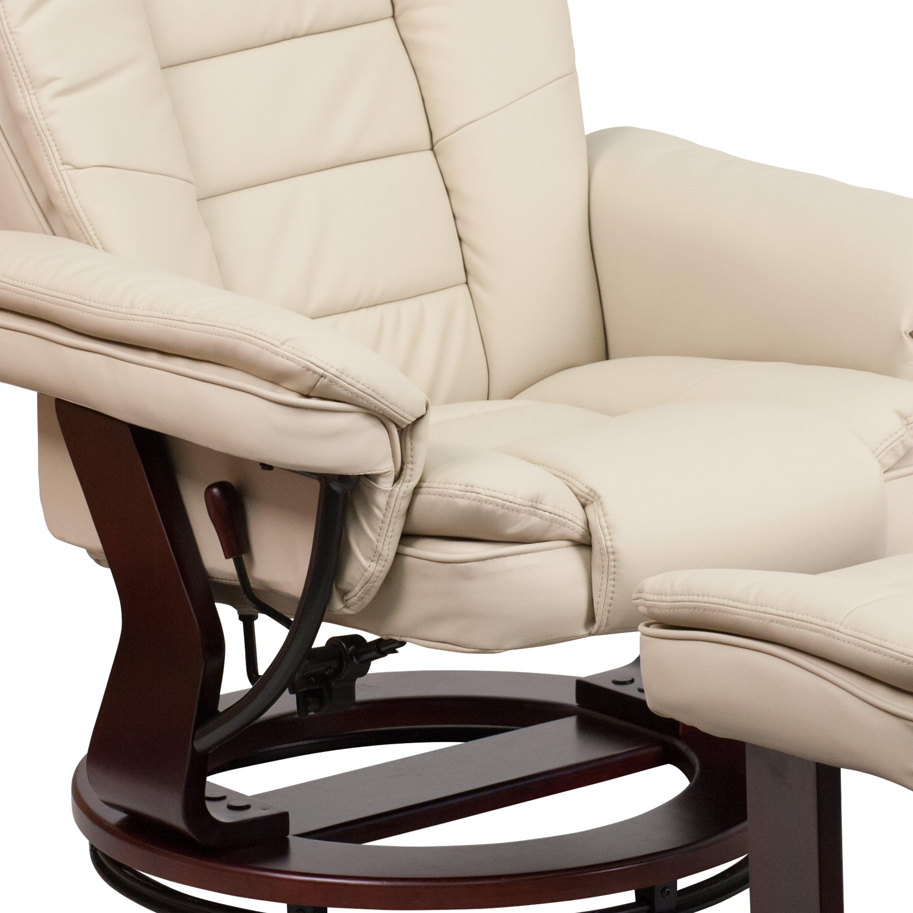 Flash furniture contemporary leather recliner and ottoman with swiveling mahogany wood base deals