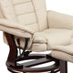 Beige |#| Beige LeatherSoft Multi-Position Recliner &Ottoman w/Swivel Mahogany Wood Base