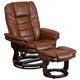 Brown Vintage |#| Brown Vintage LeatherSoft Multi-Position Recliner &Ottoman w/Mahogany Wood Base