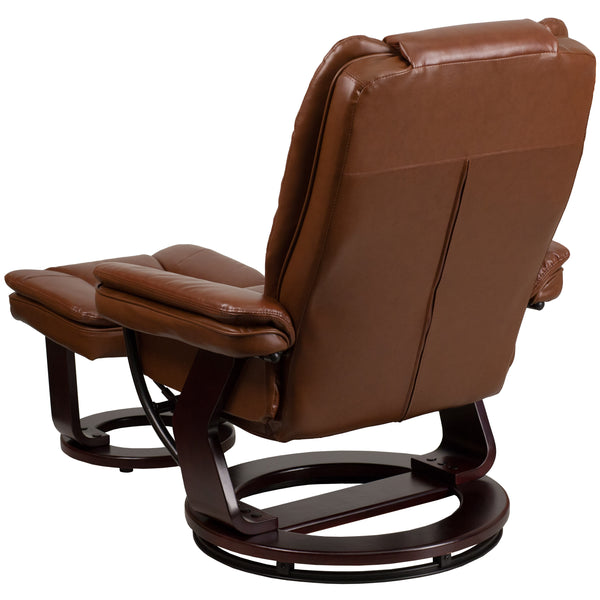 Brown Vintage |#| Brown Vintage LeatherSoft Multi-Position Recliner &Ottoman w/Mahogany Wood Base
