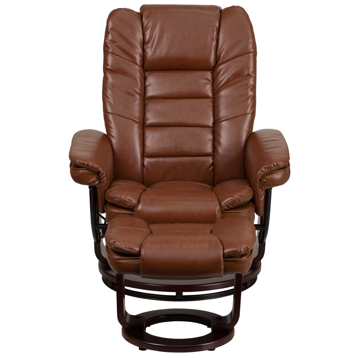 Brown Vintage |#| Brown Vintage LeatherSoft Multi-Position Recliner &Ottoman w/Mahogany Wood Base