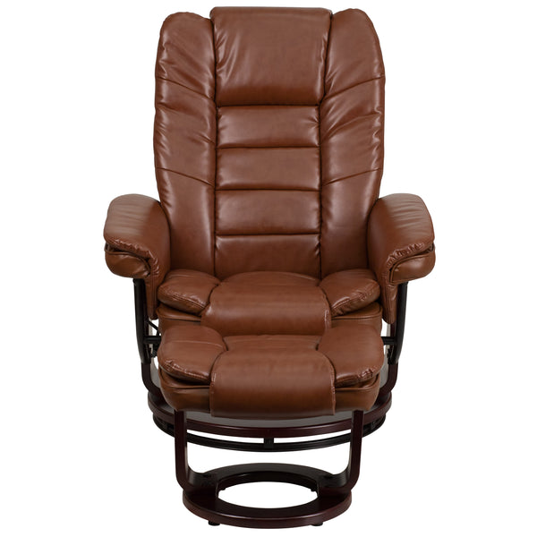 Brown Vintage |#| Brown Vintage LeatherSoft Multi-Position Recliner &Ottoman w/Mahogany Wood Base
