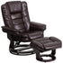 Contemporary LeatherSoft Recliner with Horizontal Stitching and Ottoman with Swiveling Mahogany Wood Base