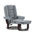 Contemporary LeatherSoft Recliner with Horizontal Stitching and Ottoman with Swiveling Mahogany Wood Base