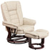 Contemporary LeatherSoft Recliner with Horizontal Stitching and Ottoman with Swiveling Mahogany Wood Base