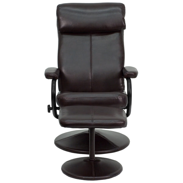 Black |#| Multi-Position Headrest Recliner &Ottoman w/Wrapped Base in Black LeatherSoft