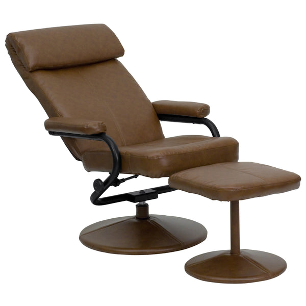 Palomino |#| Contemporary Multi-Position Headrest Recliner &Ottoman in Palimino LeatherSoft