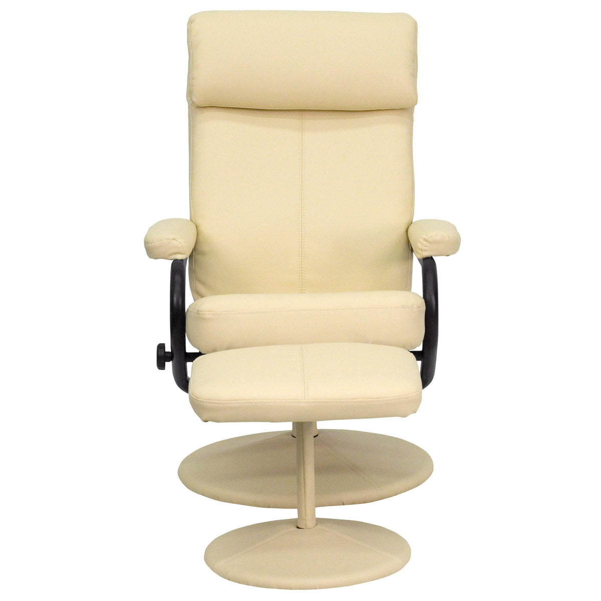 Cream |#| Contemporary Multi-Position Headrest Recliner and Ottoman in Cream LeatherSoft