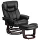 Black |#| Black LeatherSoft Multi-Position Recliner &Curved Ottoman w/Mahogany Wood Base