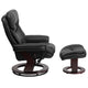 Black |#| Black LeatherSoft Multi-Position Recliner &Curved Ottoman w/Mahogany Wood Base