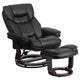 Black |#| Black LeatherSoft Multi-Position Recliner &Curved Ottoman w/Mahogany Wood Base