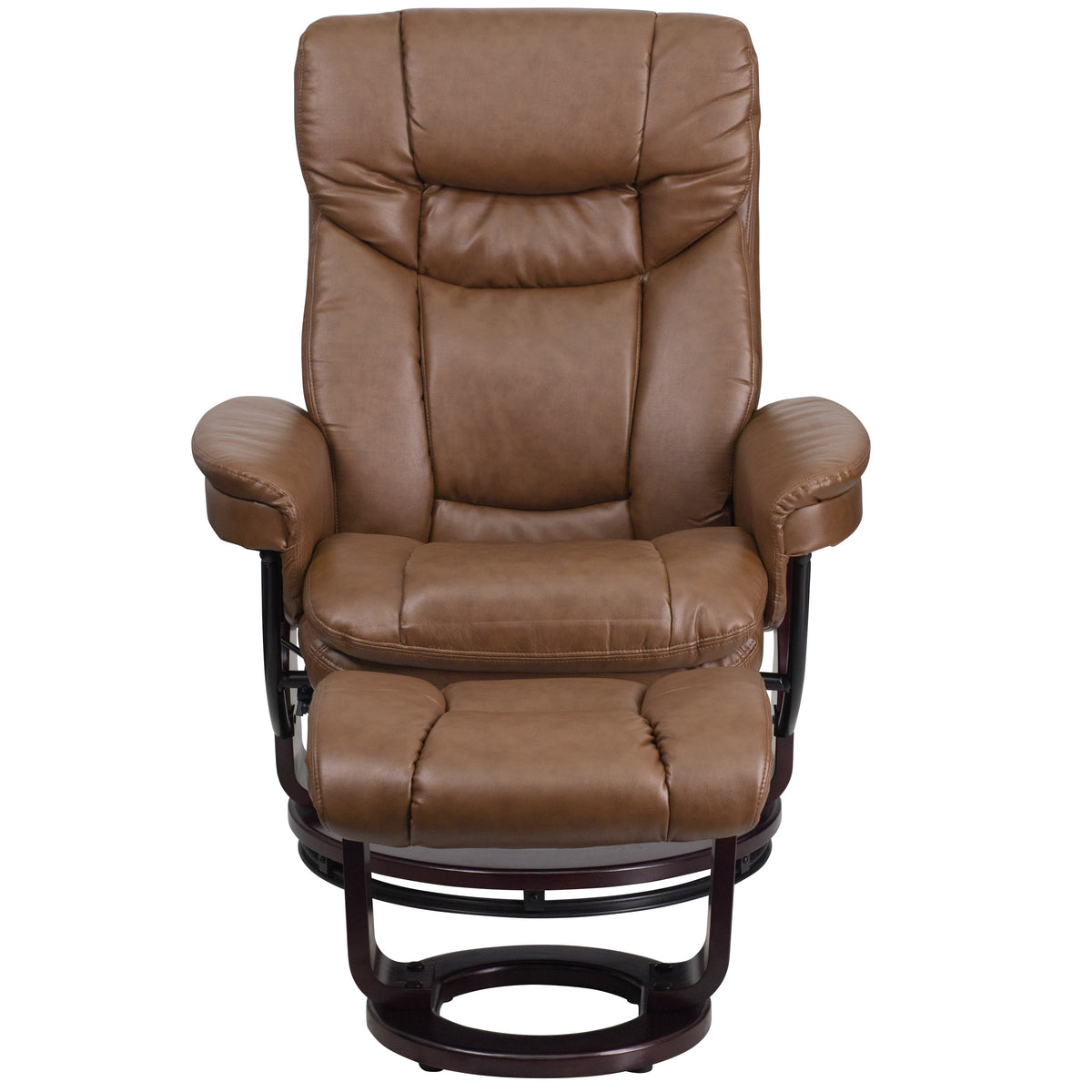 Palimino |#| Palimino LeatherSoft Multi-Position Recliner &Curved Ottoman w/Mahogany Base