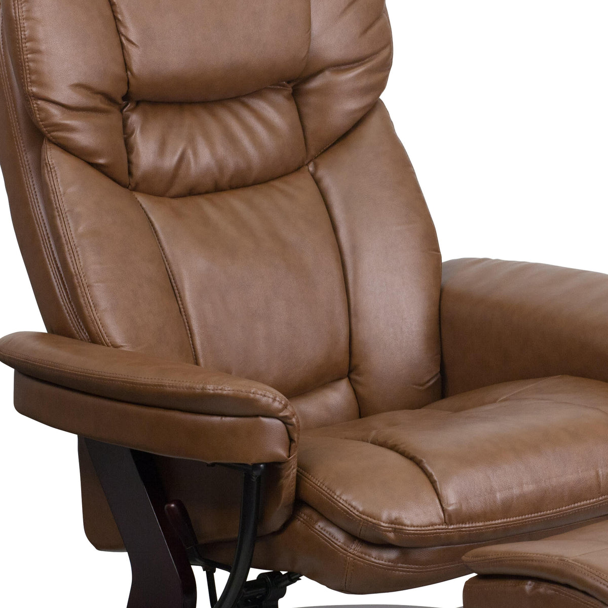 Palimino |#| Palimino LeatherSoft Multi-Position Recliner &Curved Ottoman w/Mahogany Base