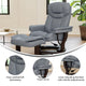 Gray |#| Gray LeatherSoft Multi-Position Recliner &Curved Ottoman w/Mahogany Wood Base