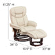 Beige |#| Beige LeatherSoft Multi-Position Recliner &Curved Ottoman w/Mahogany Wood Base