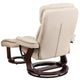 Beige |#| Beige LeatherSoft Multi-Position Recliner &Curved Ottoman w/Mahogany Wood Base