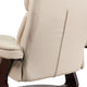 Beige |#| Beige LeatherSoft Multi-Position Recliner &Curved Ottoman w/Mahogany Wood Base