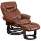 Brown Vintage |#| Brown Vintage LeatherSoft Recliner and Curved Ottoman with Mahogany Wood Base