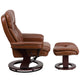 Brown Vintage |#| Brown Vintage LeatherSoft Recliner and Curved Ottoman with Mahogany Wood Base