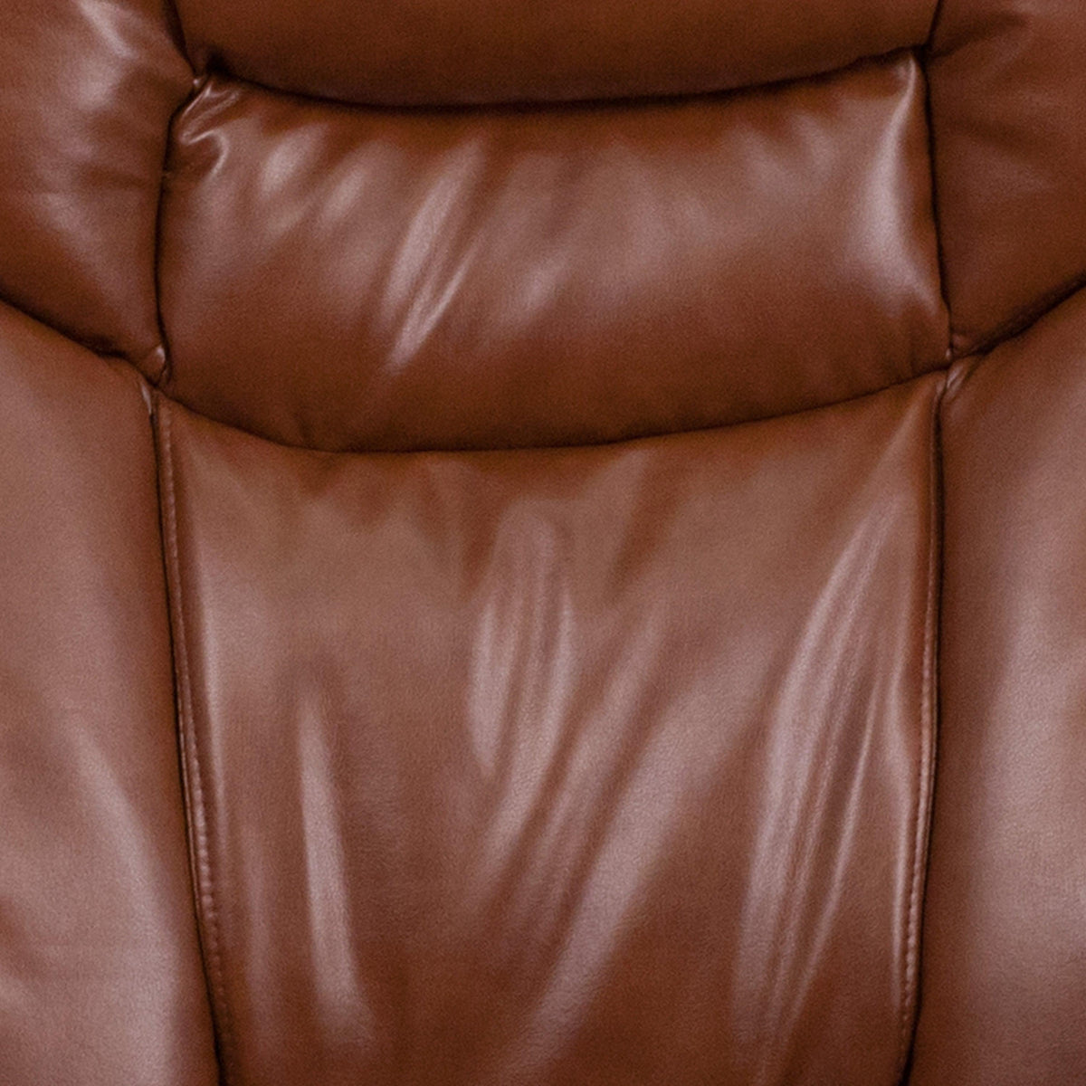 Brown Vintage |#| Brown Vintage LeatherSoft Recliner and Curved Ottoman with Mahogany Wood Base