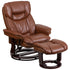 Contemporary Multi-Position Recliner and Curved Ottoman with Swivel Mahogany Wood Base