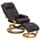 Brown |#| Brown LeatherSoft Adjustable Swivel Recliner &Ottoman w/Maple Wood Base