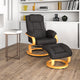 Black |#| Black LeatherSoft Adjustable Recliner &Ottoman w/Swivel Maple Wood Base