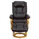 Brown |#| Brown LeatherSoft Adjustable Swivel Recliner &Ottoman w/Maple Wood Base
