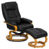Contemporary Multi-Position Recliner and Ottoman with Swivel Maple Wood Base
