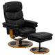 Contemporary Multi-Position Recliner &Ottoman w/Wood Base in Black LeatherSoft