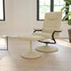 Cream |#| Contemporary Cream LeatherSoft Multi-Position Recliner &Ottoman w/Wrapped Base