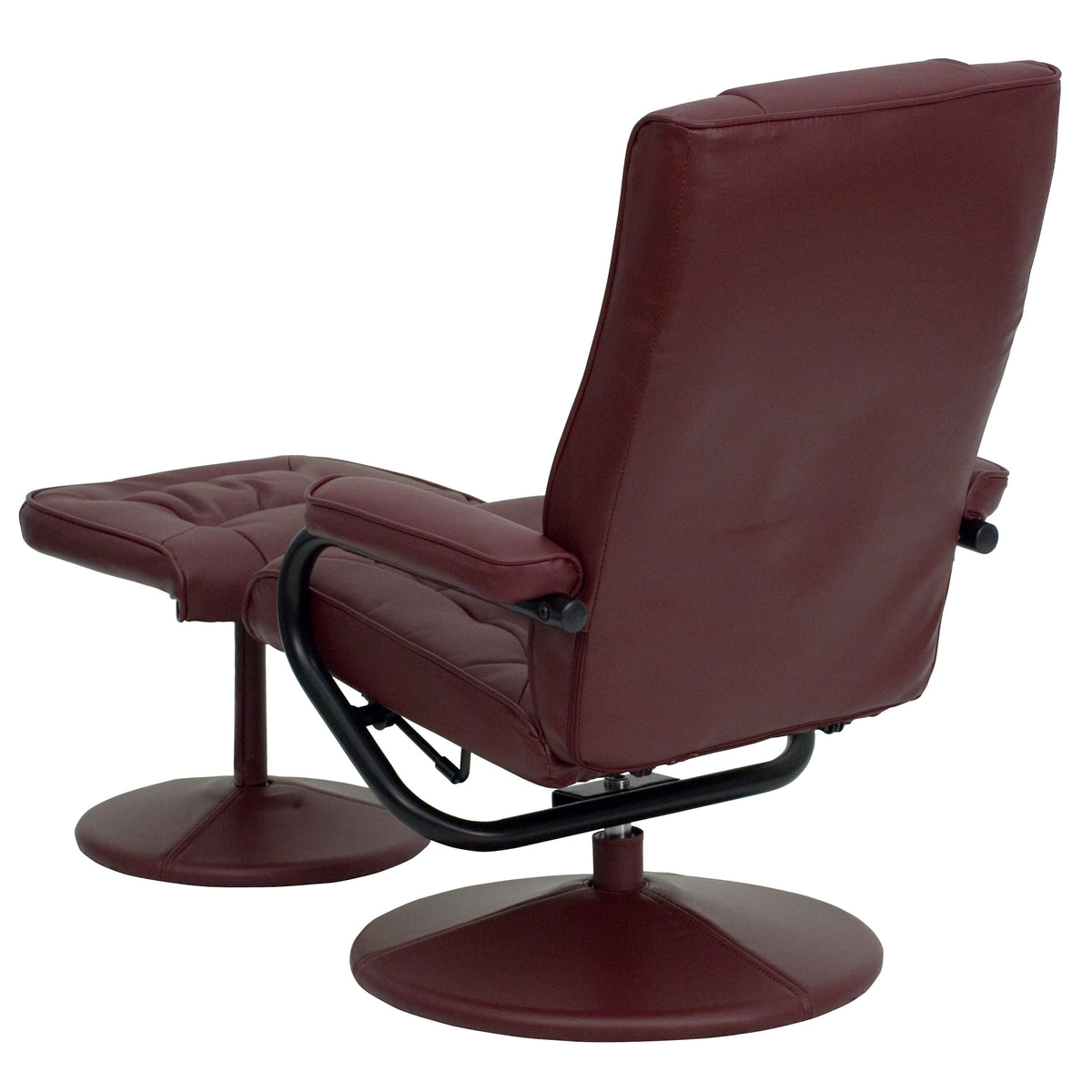 Burgundy |#| Burgundy LeatherSoft Multi-Position Recliner and Ottoman with Wrapped Base