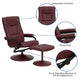 Burgundy |#| Burgundy LeatherSoft Multi-Position Recliner and Ottoman with Wrapped Base