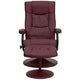 Burgundy |#| Burgundy LeatherSoft Multi-Position Recliner and Ottoman with Wrapped Base