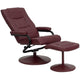 Burgundy |#| Burgundy LeatherSoft Multi-Position Recliner and Ottoman with Wrapped Base
