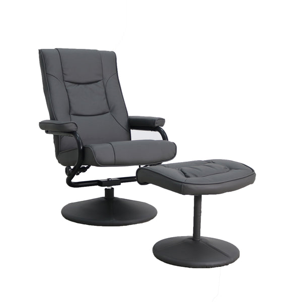 Gray |#| Contemporary Gray LeatherSoft Multi-Position Recliner &Ottoman w/ Wrapped Base