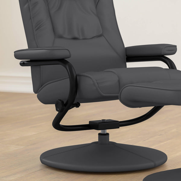 Gray |#| Contemporary Gray LeatherSoft Multi-Position Recliner &Ottoman w/ Wrapped Base